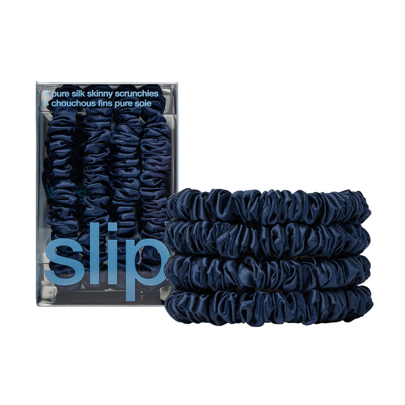 Navy Skinny Silk Scrunchies