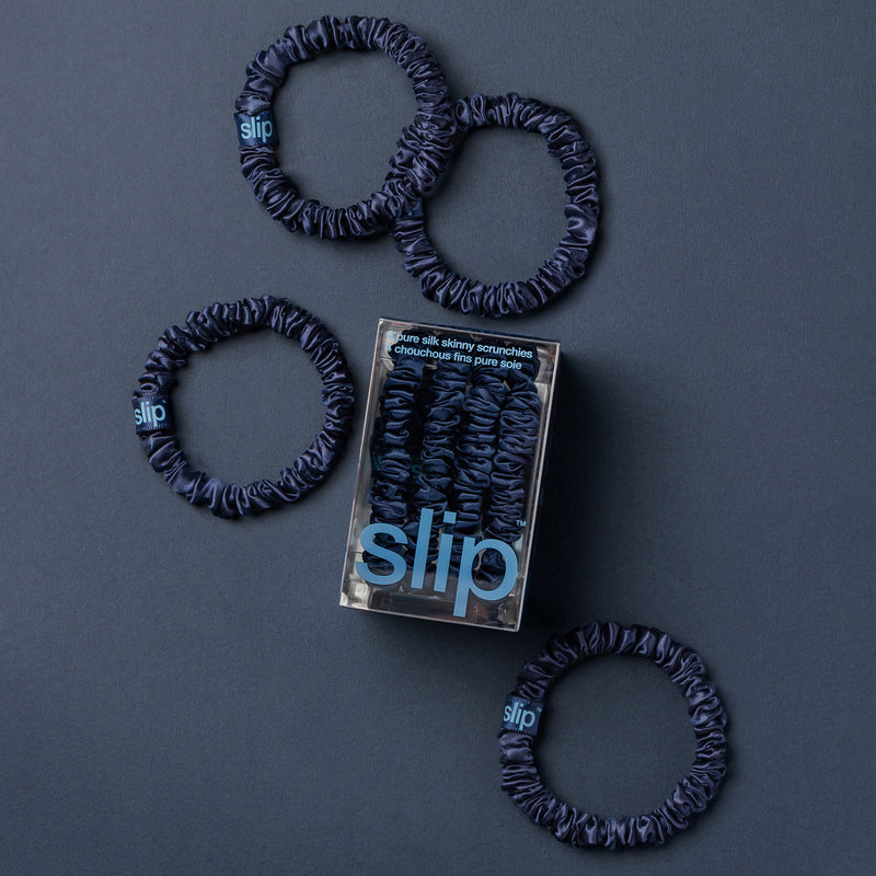 Navy Skinny Silk Scrunchies